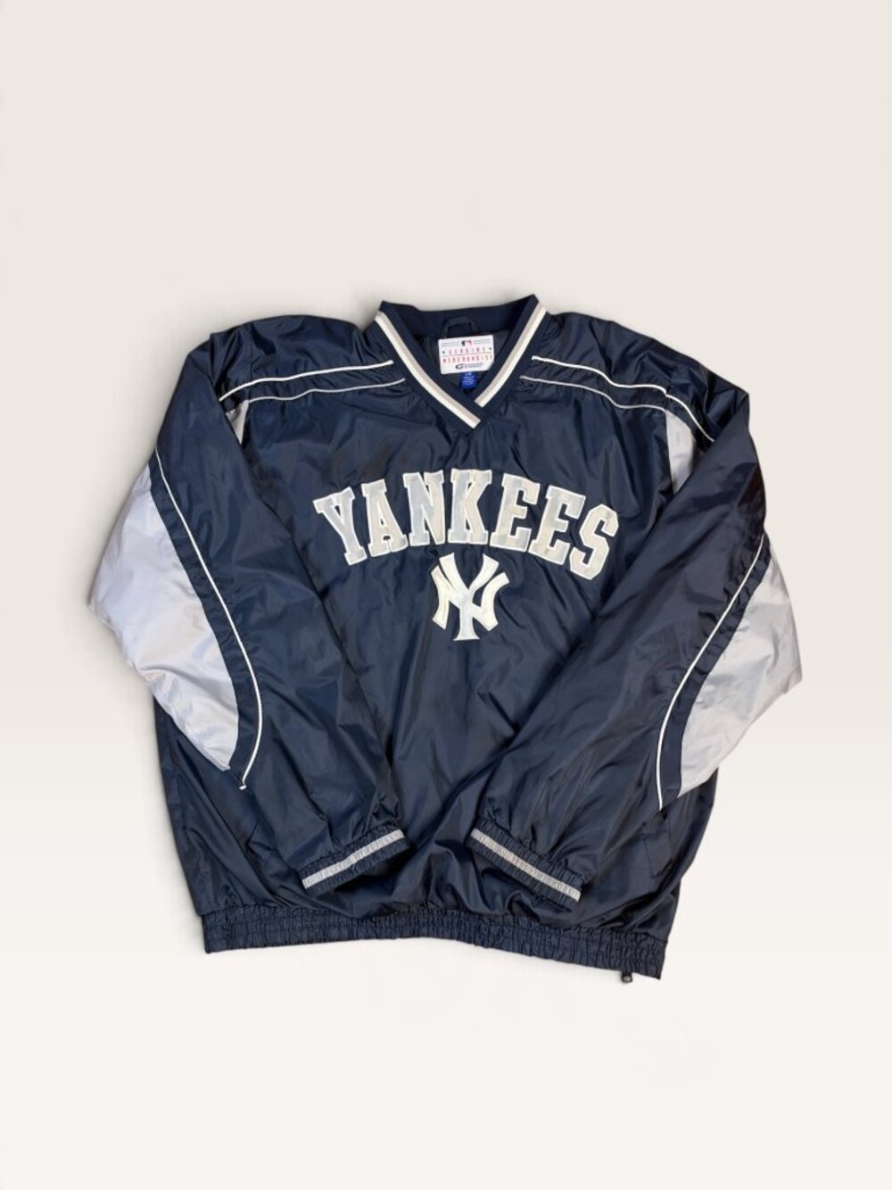 Vintage Yankees Pullover Windbreaker Jacket L MLB G-III Carl Banks V-Neck Navy